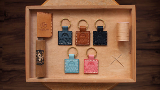 富士山青海波皮革鑰匙扣