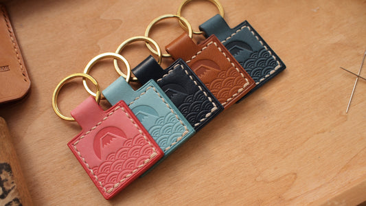 富士山青海波皮革鑰匙扣