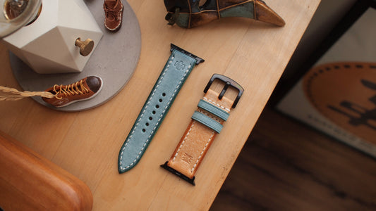 Customized two-tone Italian waxed leather strap for Apple Watch