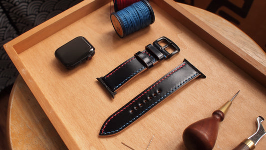 日本馬臀皮革雙色線錶帶訂製 Apple Watch