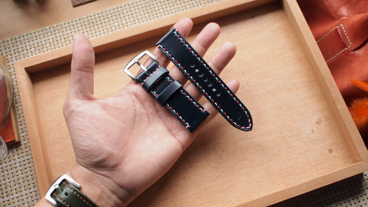 Japanese cordovan leather two-color line strap custom-made for Apple Watch