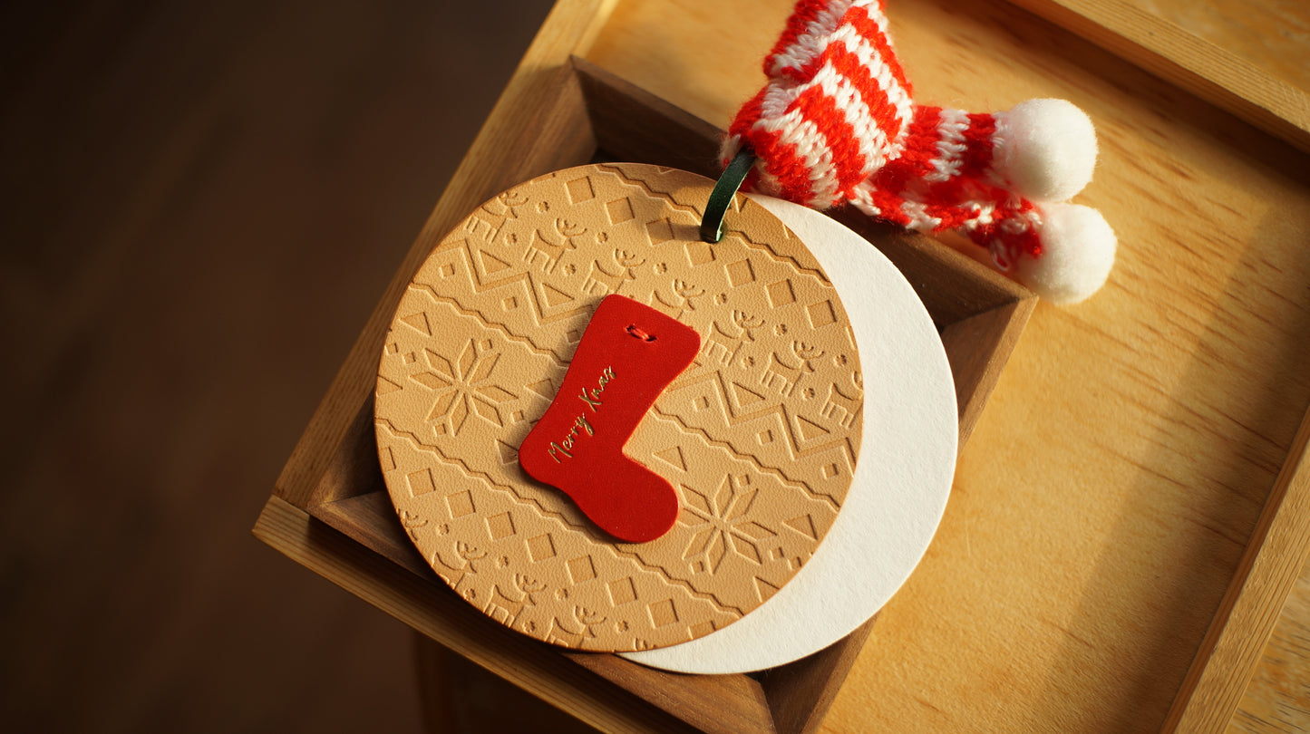 皮革聖誕圓牌掛飾