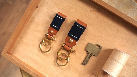 客製日本藍染古布皮革鑰匙圈 (可刻字)