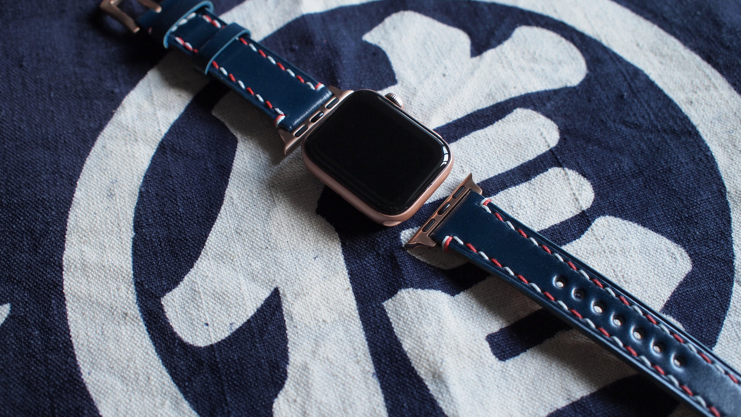 日本馬臀皮革雙色線錶帶訂製 Apple Watch
