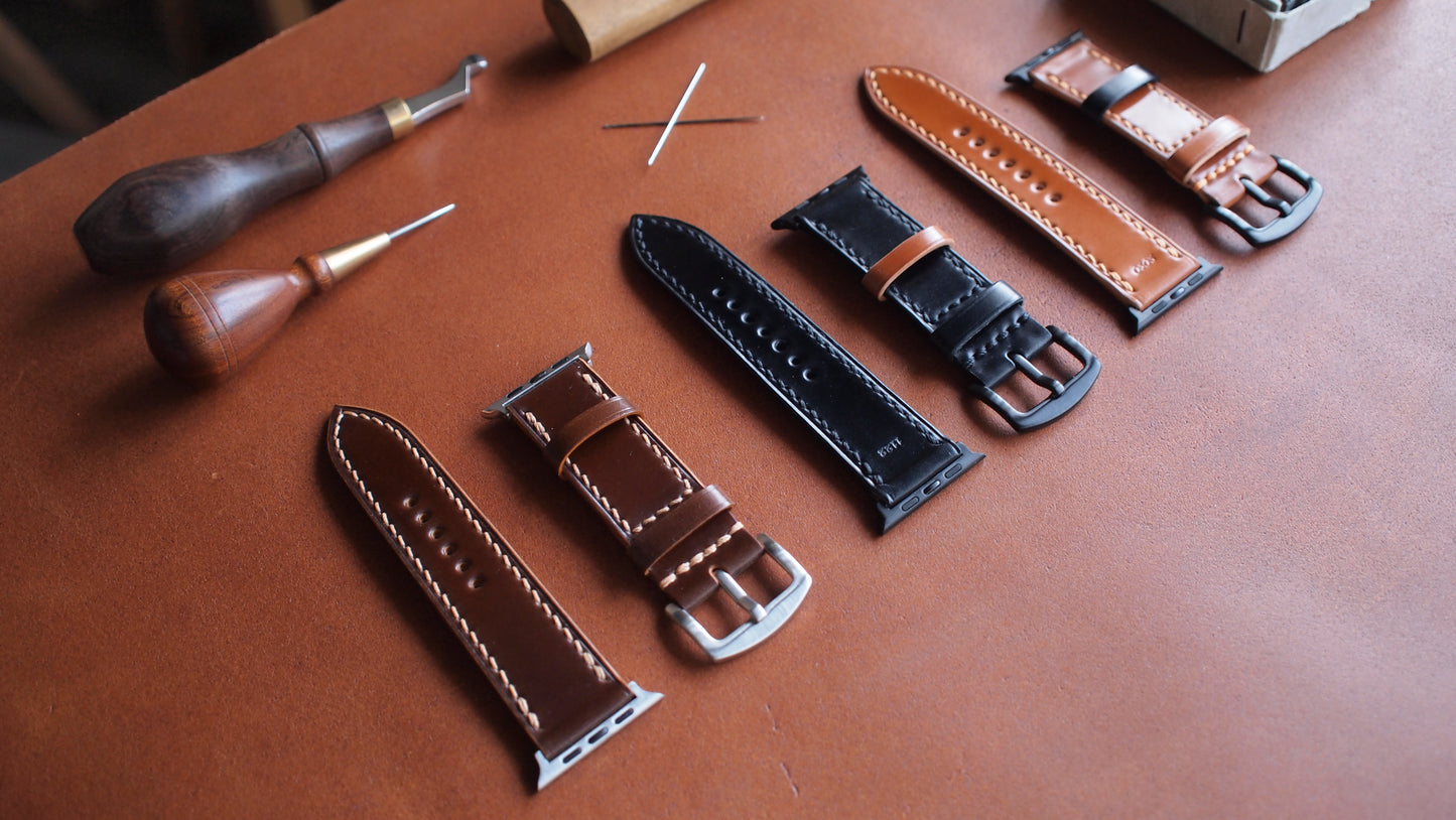 Japanese cordovan leather two-color strap custom-made for Apple Watch