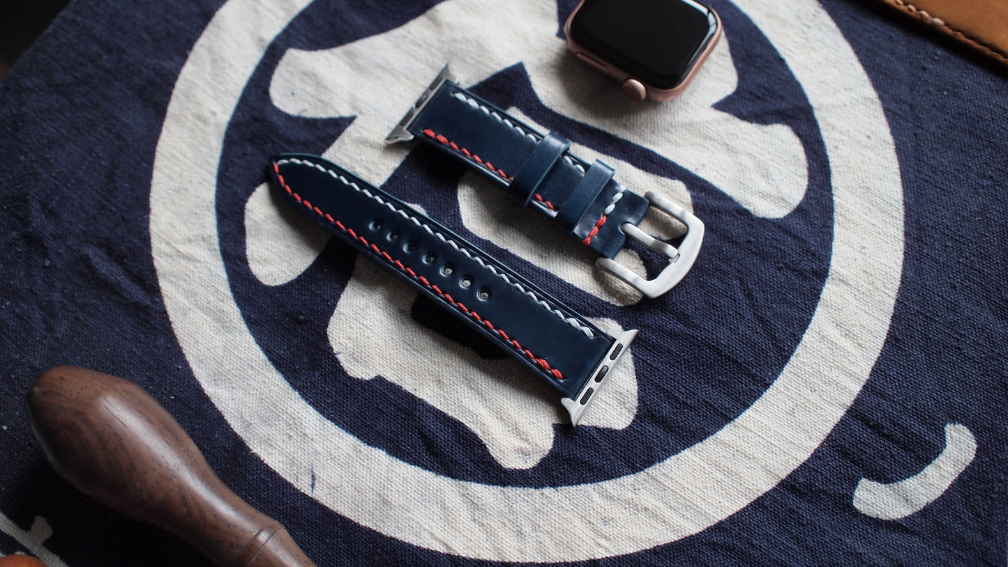 Japanese cordovan leather two-color line strap custom-made for Apple Watch