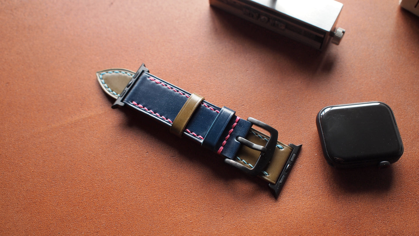 日本馬臀皮革雙色錶帶訂製 Apple Watch