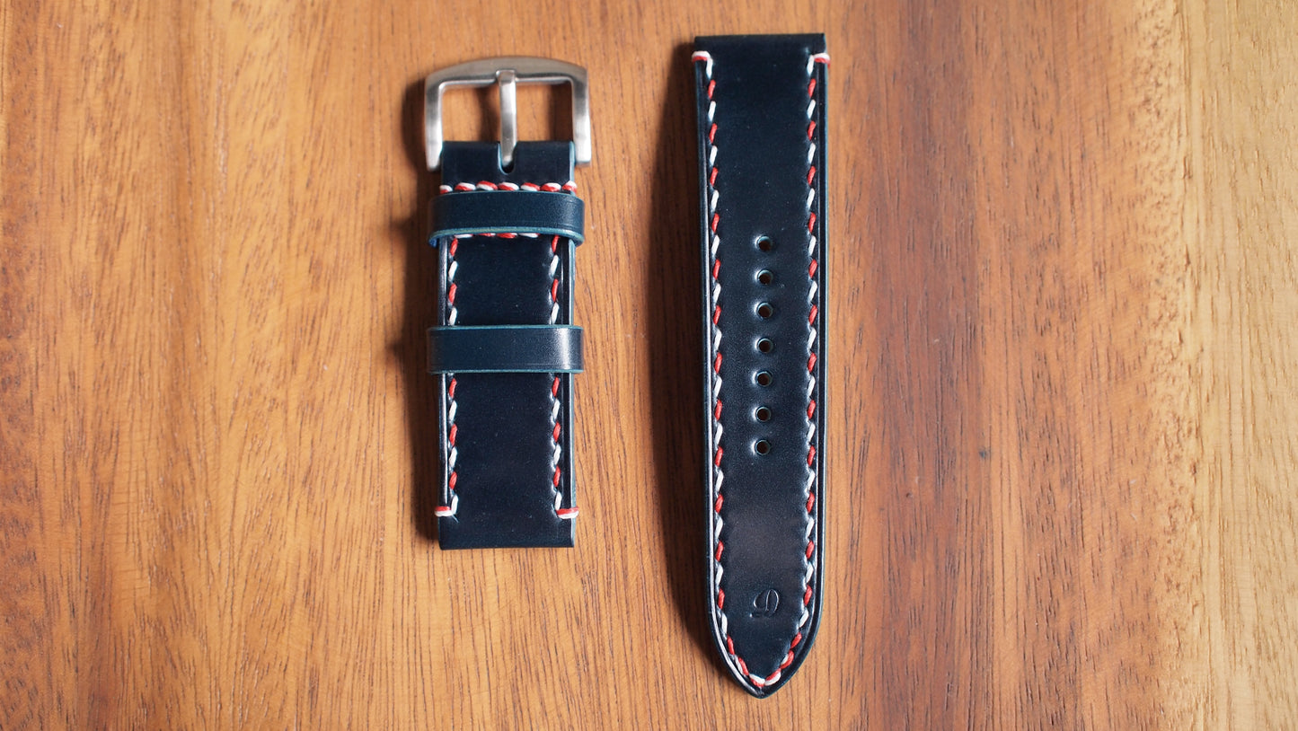 Japanese cordovan leather two-color line strap custom-made for Apple Watch