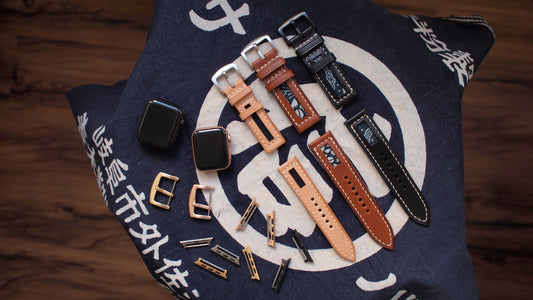 意大利皮革拼日本藍染古布錶帶訂製 Apple Watch