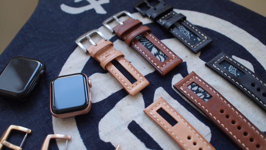 意大利皮革拼日本藍染古布錶帶訂製 Apple Watch