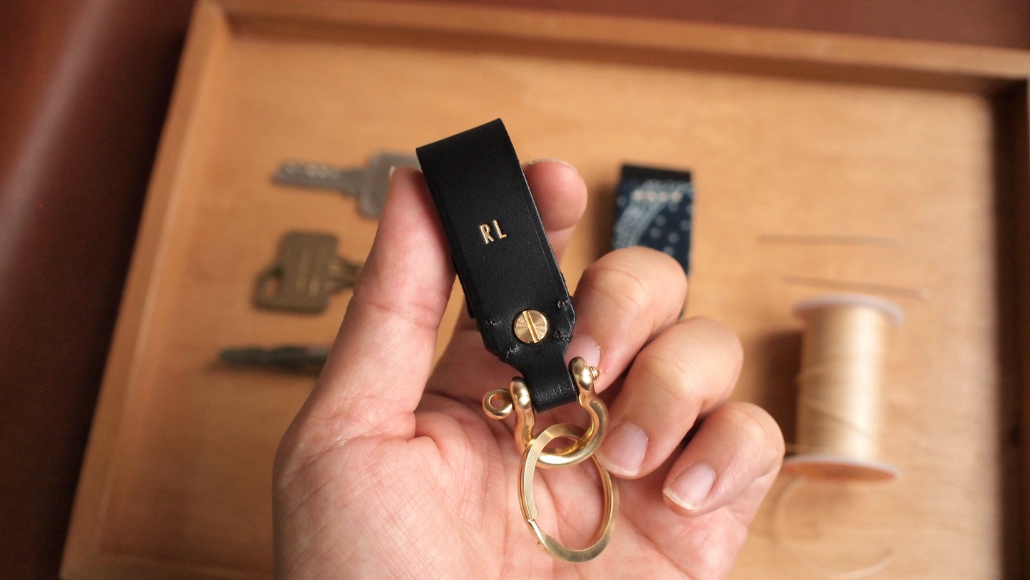 客製日本藍染古布皮革鑰匙圈 (可刻字)