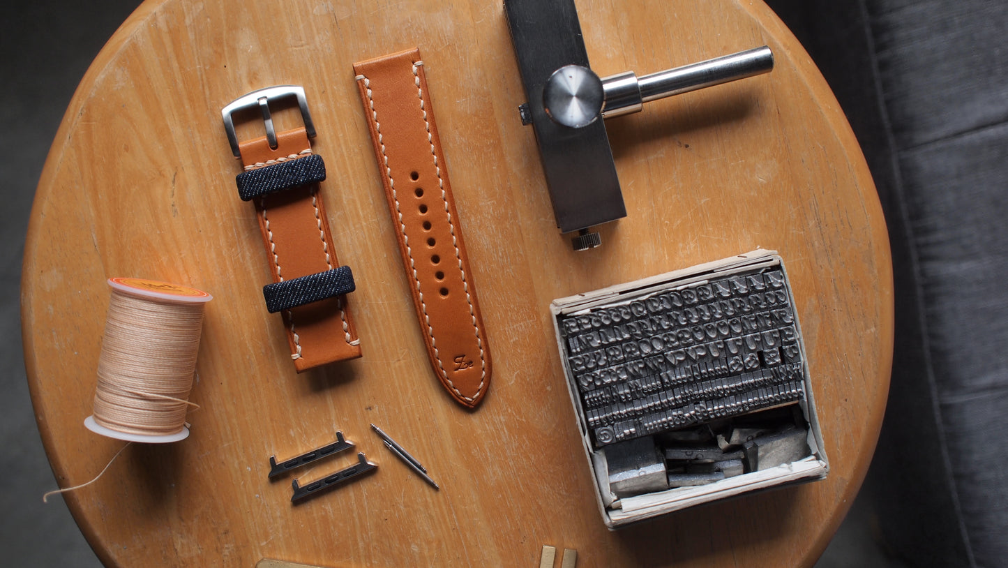 Made-to-order Apple Watch with Italian leather and denim straps