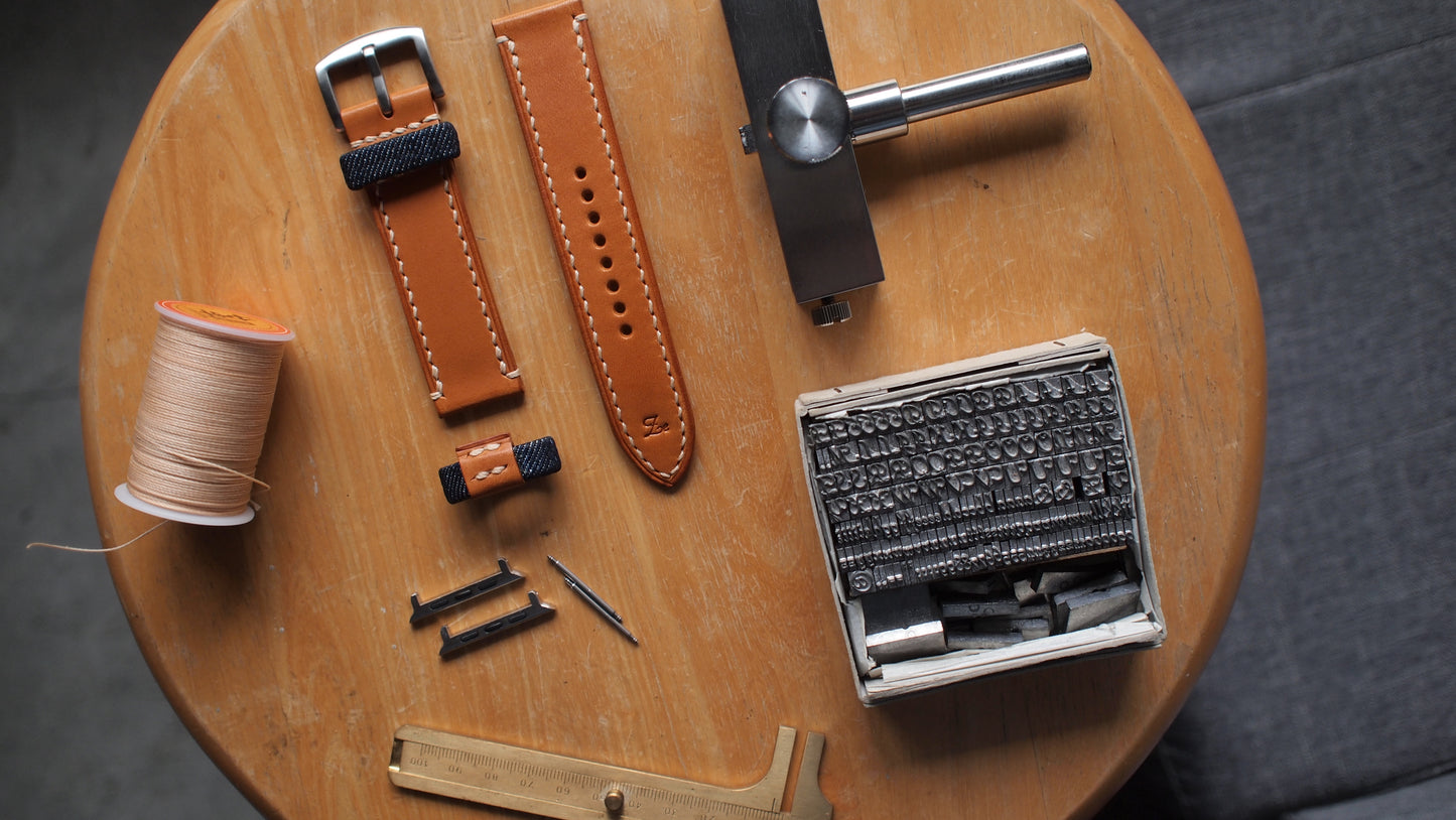 Made-to-order Apple Watch with Italian leather and denim straps
