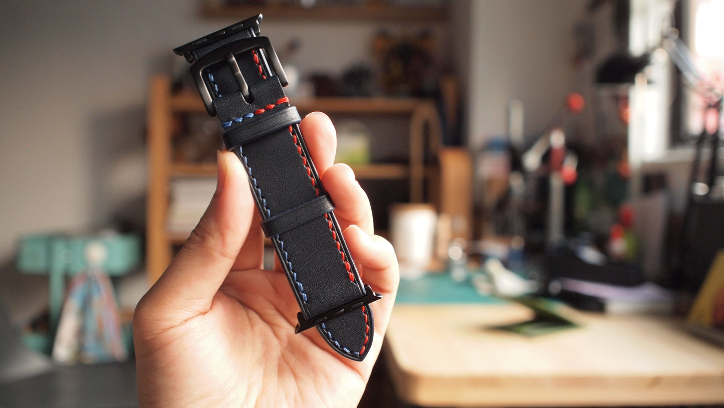 Customized leather two-color thread strap for Apple Watch