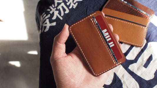 Customized Italian leather and Japanese indigo-dyed ancient cloth card holder