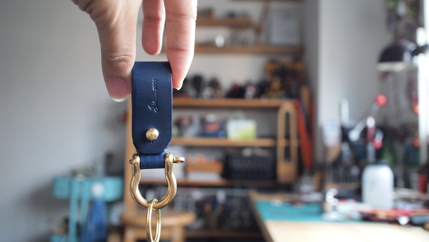 Brass Horseshoe Buckle Leather Keychain